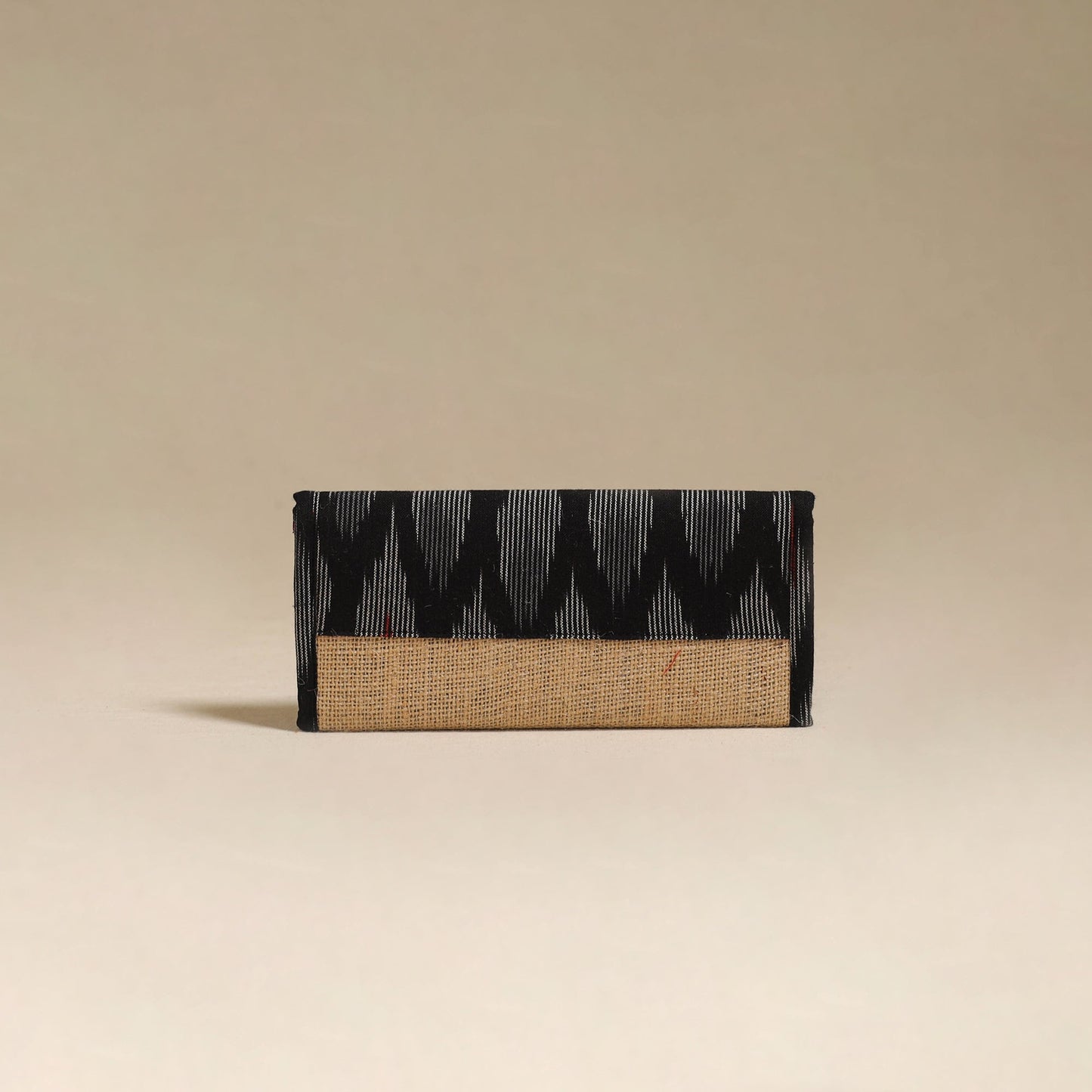 Black - handcrafted ikat fabric jute clutch / wallet