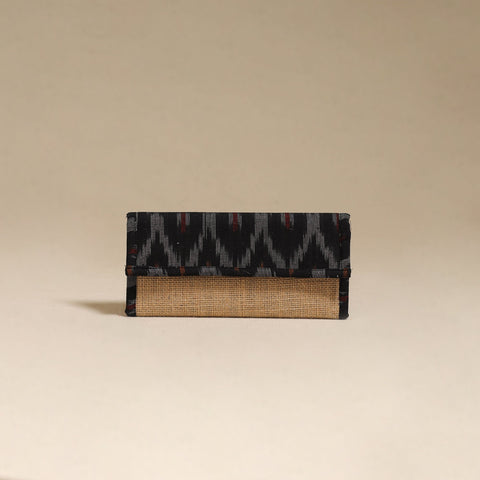 Black - handcrafted ikat fabric jute clutch / wallet