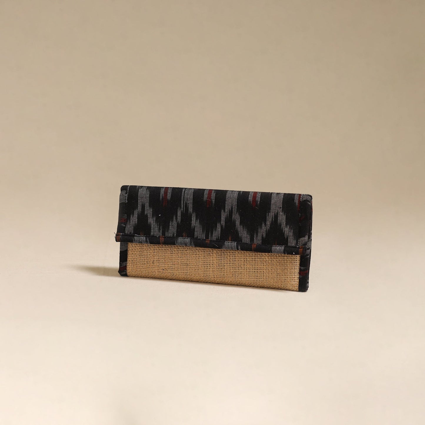 Black - handcrafted ikat fabric jute clutch / wallet