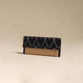 Black - handcrafted ikat fabric jute clutch / wallet