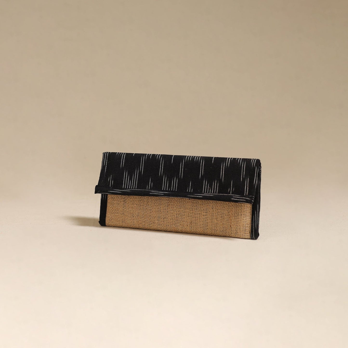 Black - handcrafted ikat fabric jute clutch / wallet