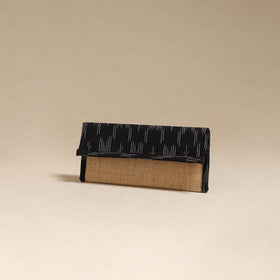 Black - handcrafted ikat fabric jute clutch / wallet