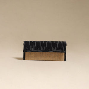 Black - handcrafted ikat fabric jute clutch / wallet