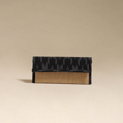 Black - handcrafted ikat fabric jute clutch / wallet