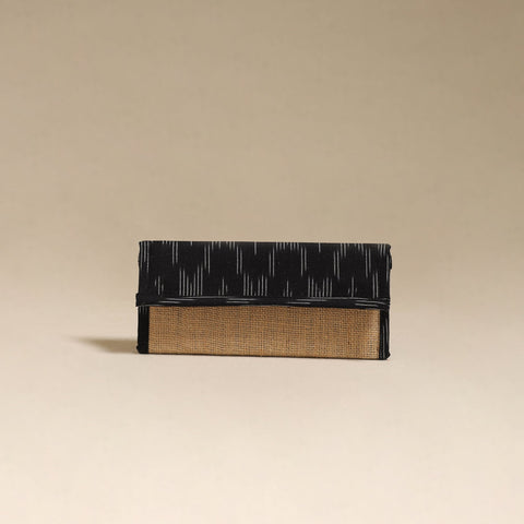 Black - handcrafted ikat fabric jute clutch / wallet