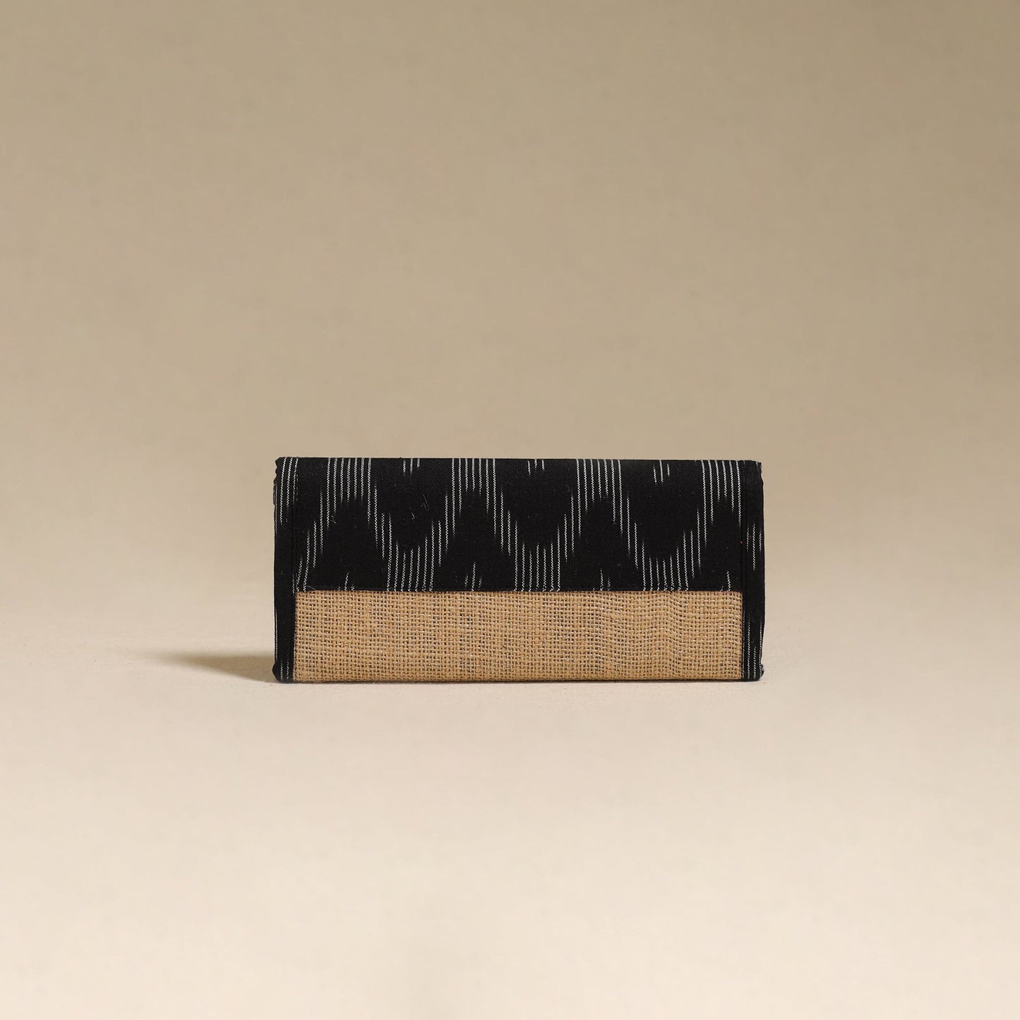 Black - handcrafted ikat fabric jute clutch / wallet