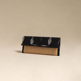 Black - handcrafted ikat fabric jute clutch / wallet