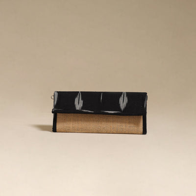 Black - handcrafted ikat fabric jute clutch / wallet
