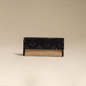 Black - handcrafted ikat fabric jute clutch / wallet