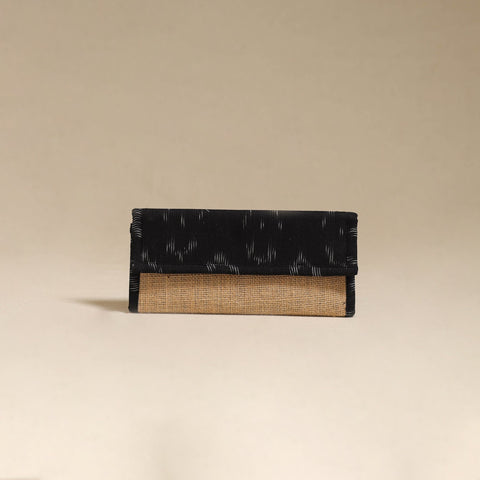 Black - handcrafted ikat fabric jute clutch / wallet