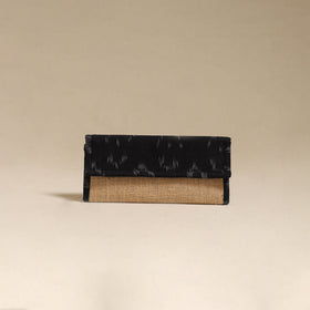 Black - handcrafted ikat fabric jute clutch / wallet