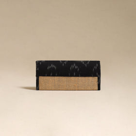 Black - handcrafted ikat fabric jute clutch / wallet