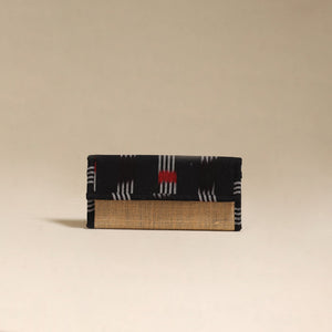 Black - handcrafted ikat fabric jute clutch / wallet