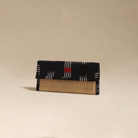 Black - handcrafted ikat fabric jute clutch / wallet