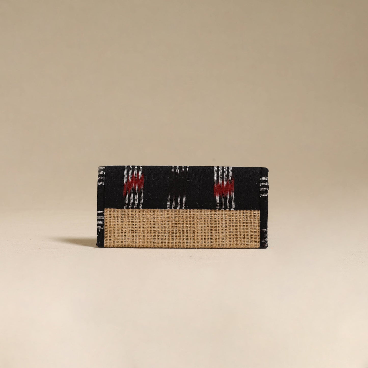 Black - handcrafted ikat fabric jute clutch / wallet