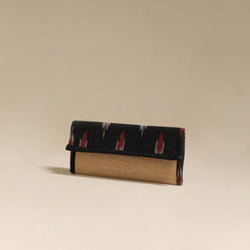 Black - handcrafted ikat fabric jute clutch / wallet