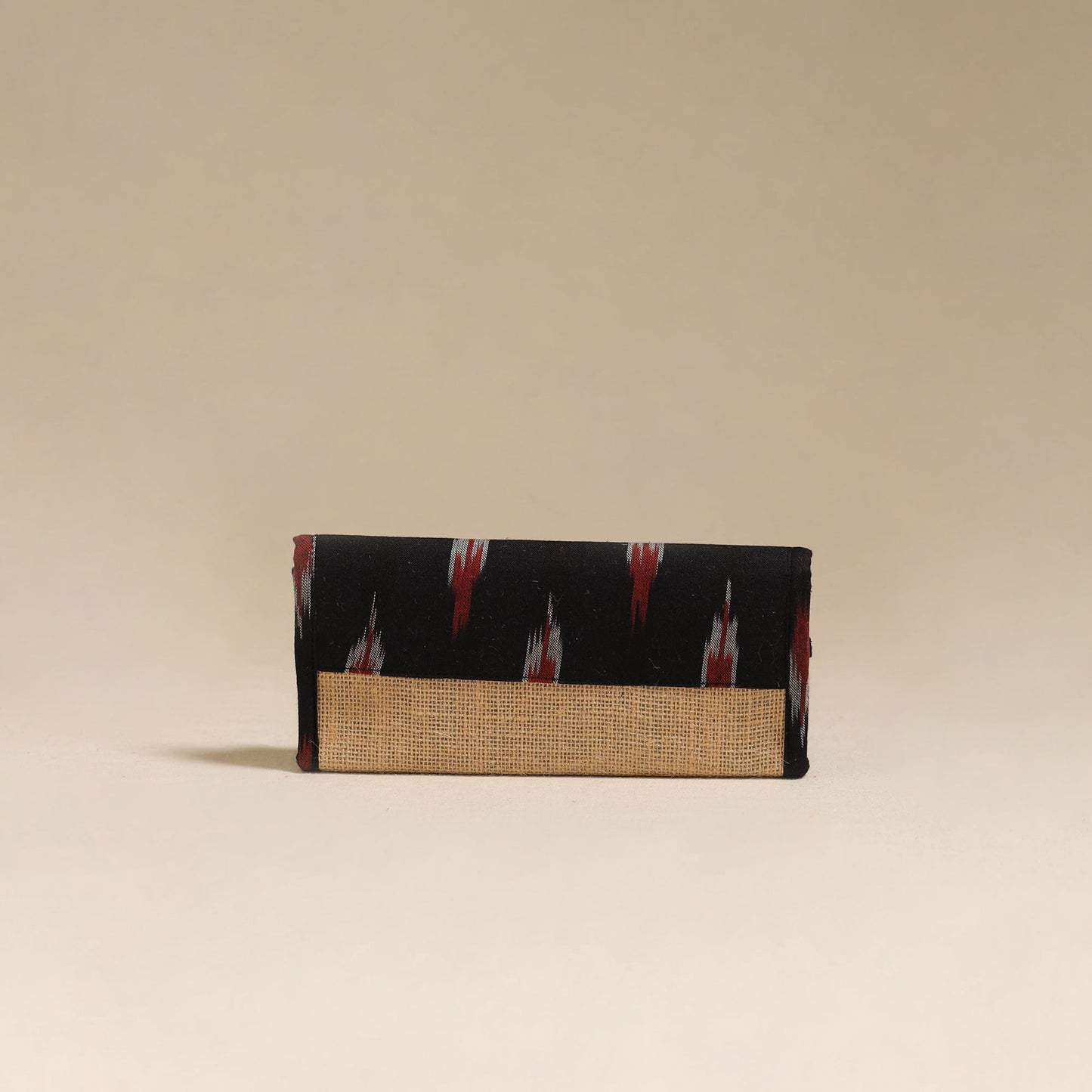 Black - handcrafted ikat fabric jute clutch / wallet
