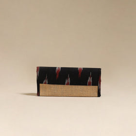 Black - handcrafted ikat fabric jute clutch / wallet