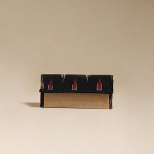 Black - handcrafted ikat fabric jute clutch / wallet