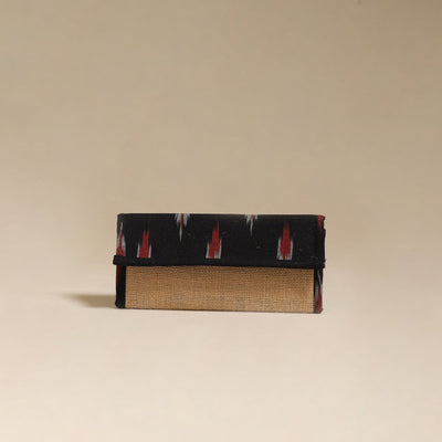 Black - handcrafted ikat fabric jute clutch / wallet