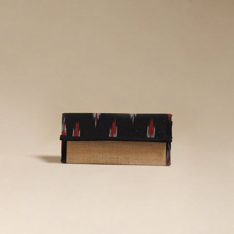 Black - handcrafted ikat fabric jute clutch / wallet