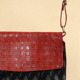 Black - Handcrafted Ikat Fabric Sling Bag with Embossed Leather Flap