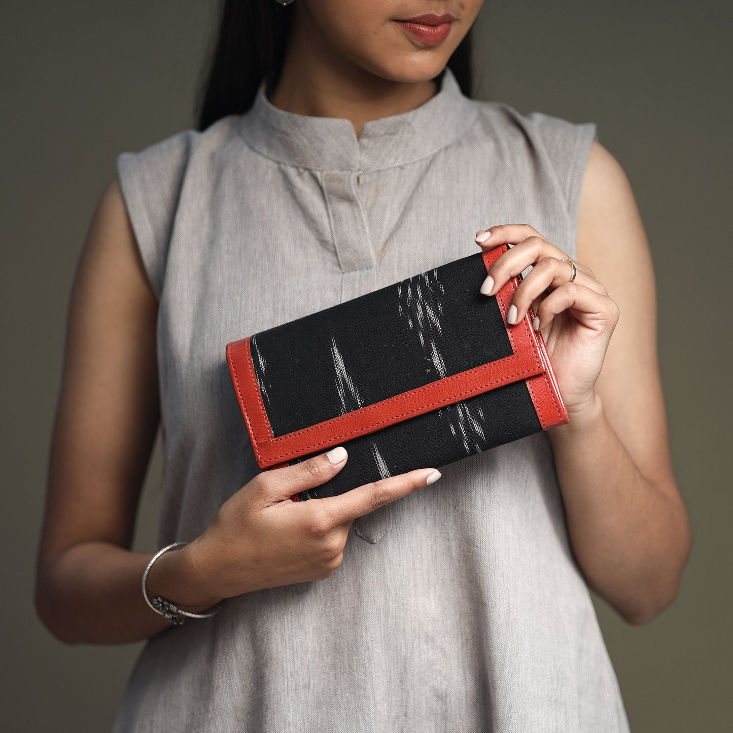 Black Handcrafted Ikat Weave Leather Wallet