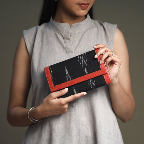 Black Handcrafted Ikat Weave Leather Wallet