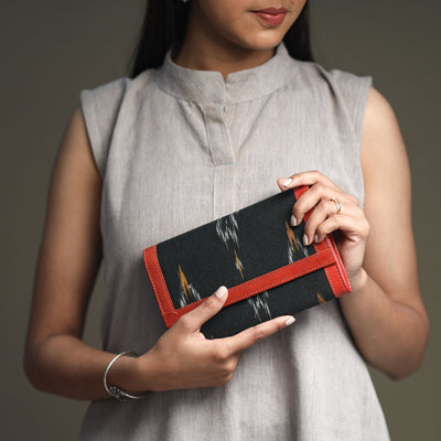 Black Handcrafted Ikat Weave Leather Wallet