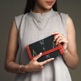 Black Handcrafted Ikat Weave Leather Wallet