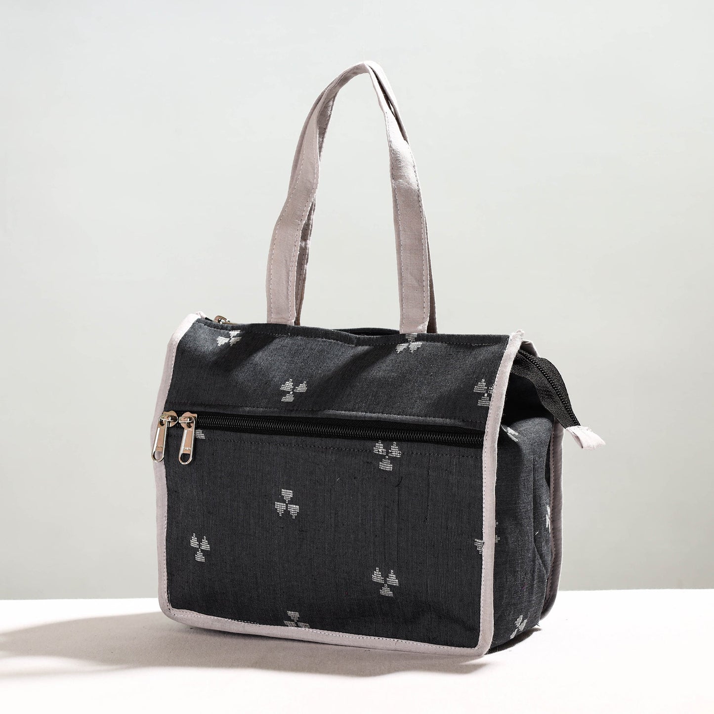 Black Handcrafted Jacquard Cotton Hand Bag