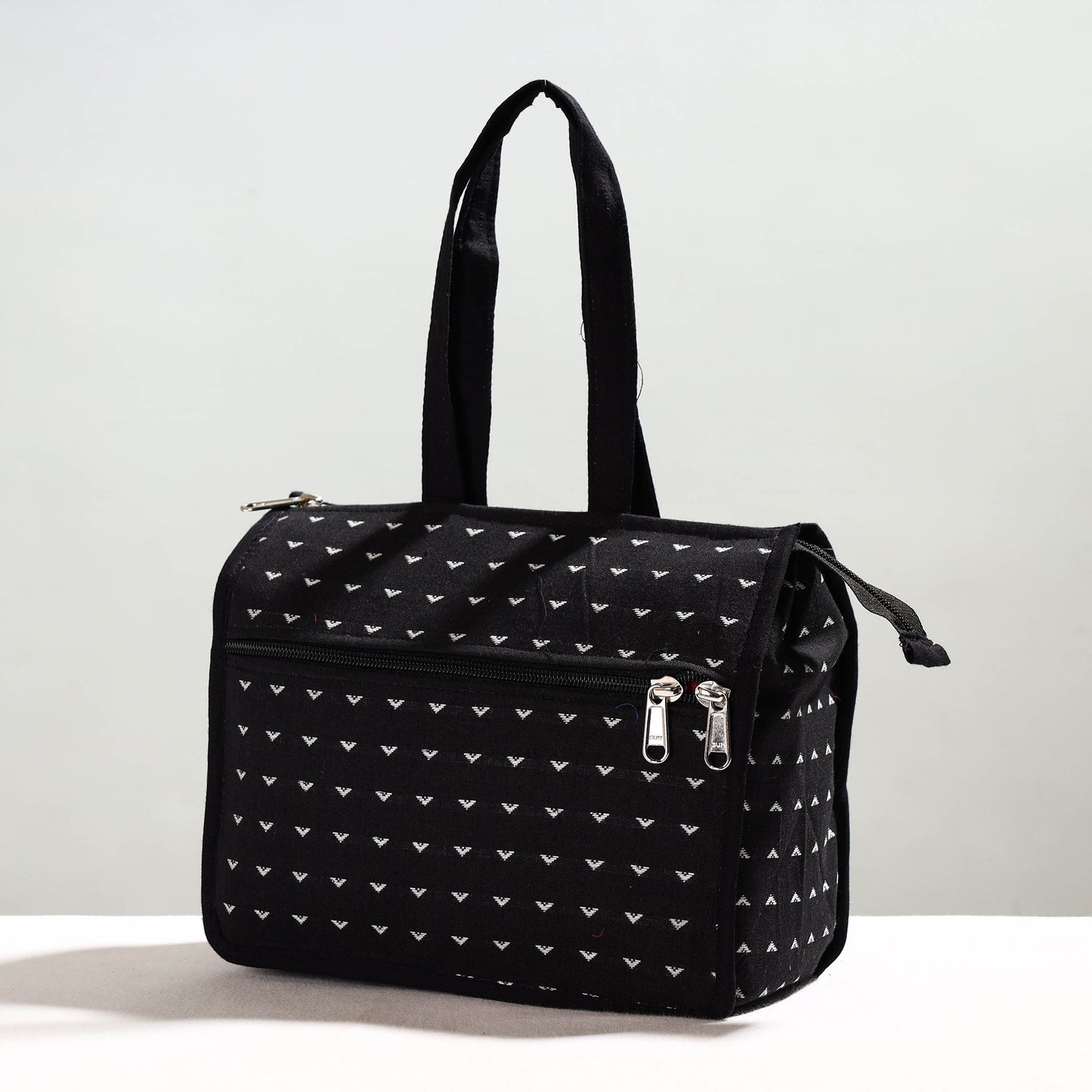 Black Handcrafted Jacquard Cotton Hand Bag