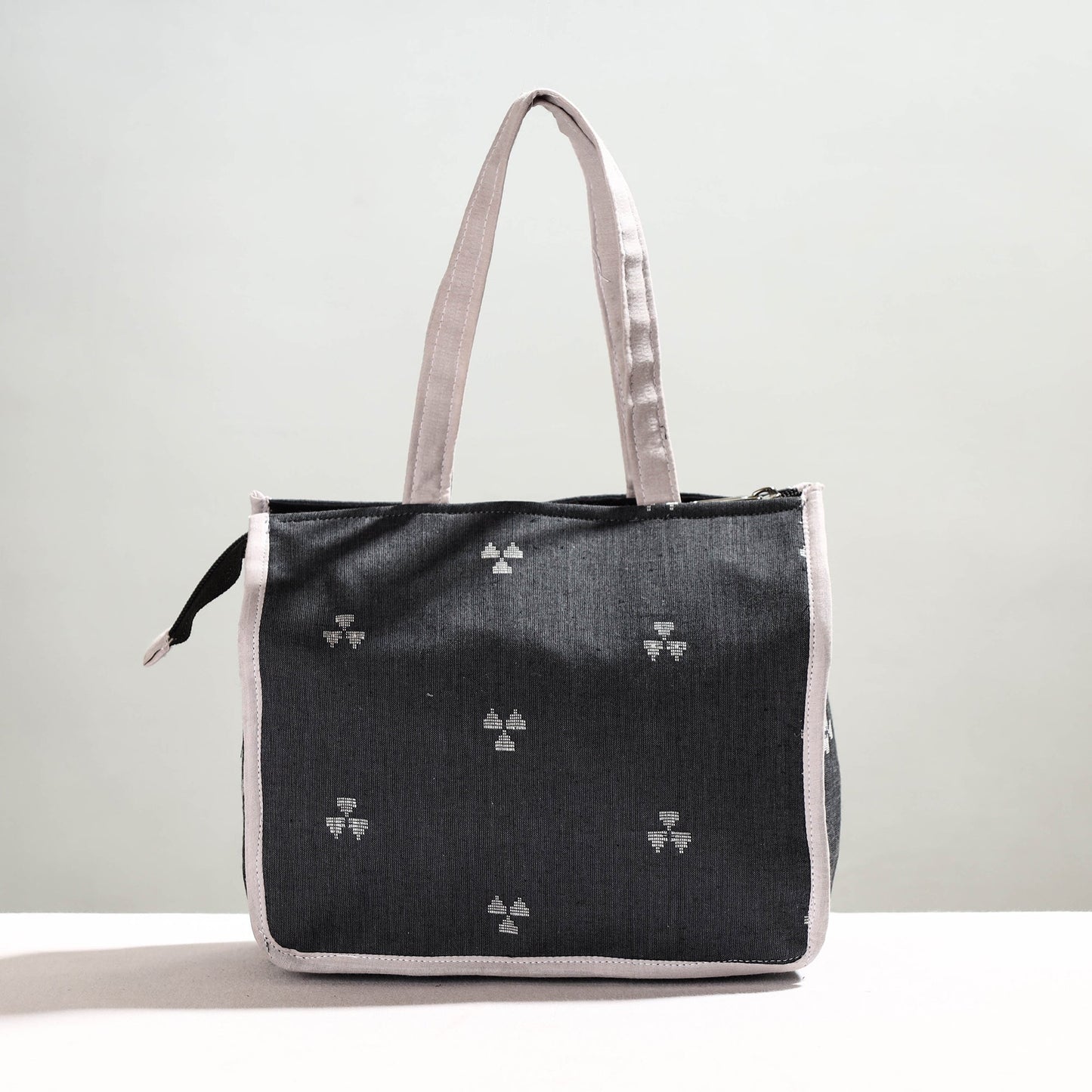 Black Handcrafted Jacquard Cotton Hand Bag