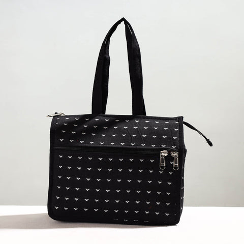 Black Handcrafted Jacquard Cotton Hand Bag