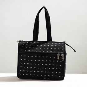 Black Handcrafted Jacquard Cotton Hand Bag