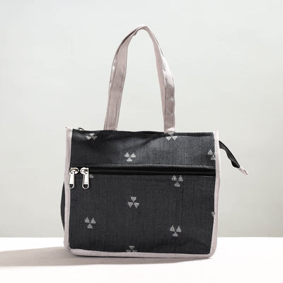 Black Handcrafted Jacquard Cotton Hand Bag