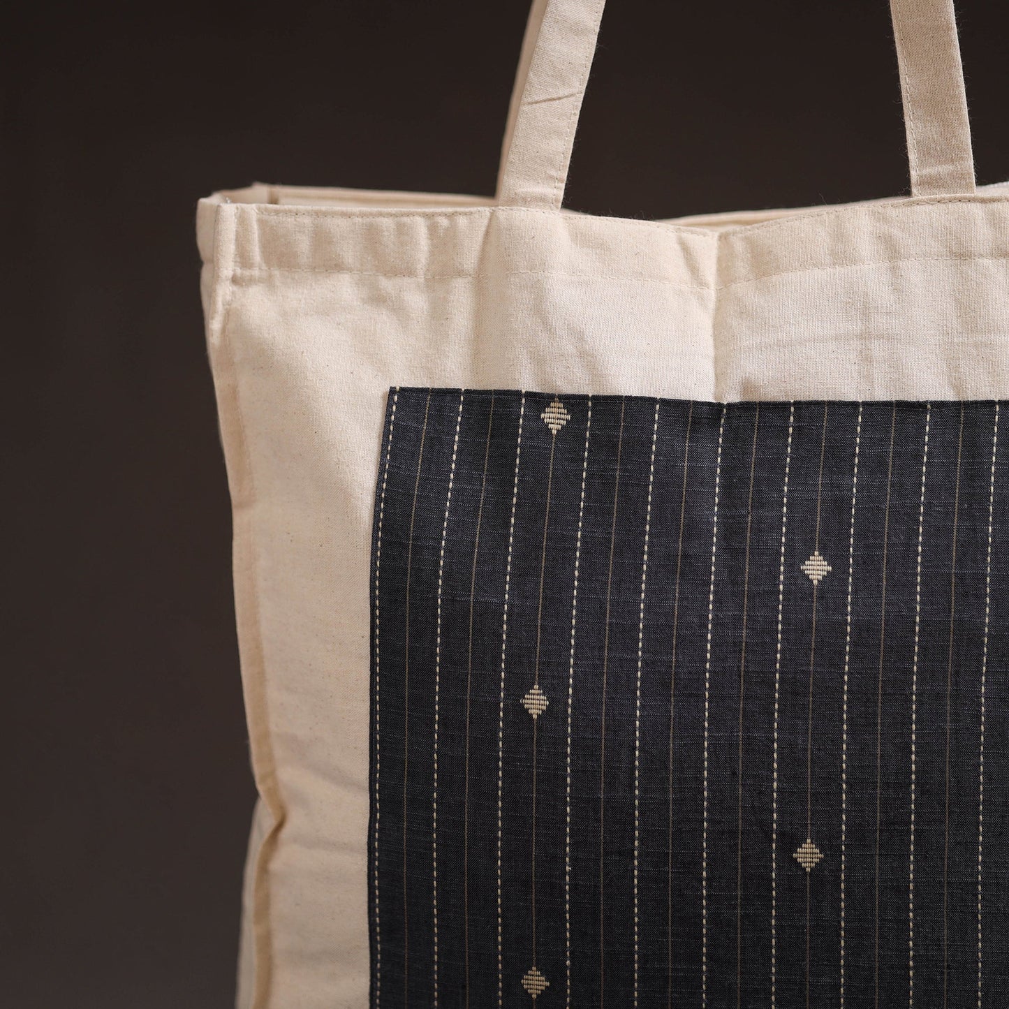 Black - handcrafted jacquard patch canvas cotton shoulder