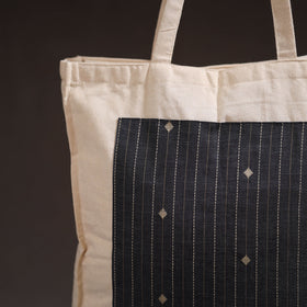 Black - handcrafted jacquard patch canvas cotton shoulder