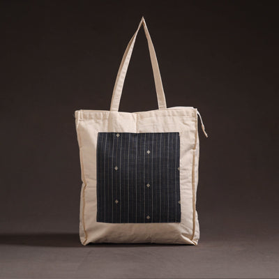 Black - handcrafted jacquard patch canvas cotton shoulder