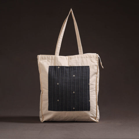 Black - handcrafted jacquard patch canvas cotton shoulder