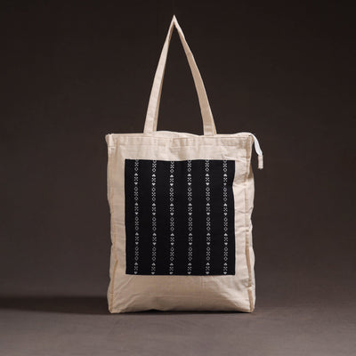 Black - handcrafted jacquard patch canvas cotton shoulder