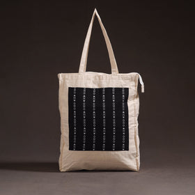 Black - handcrafted jacquard patch canvas cotton shoulder