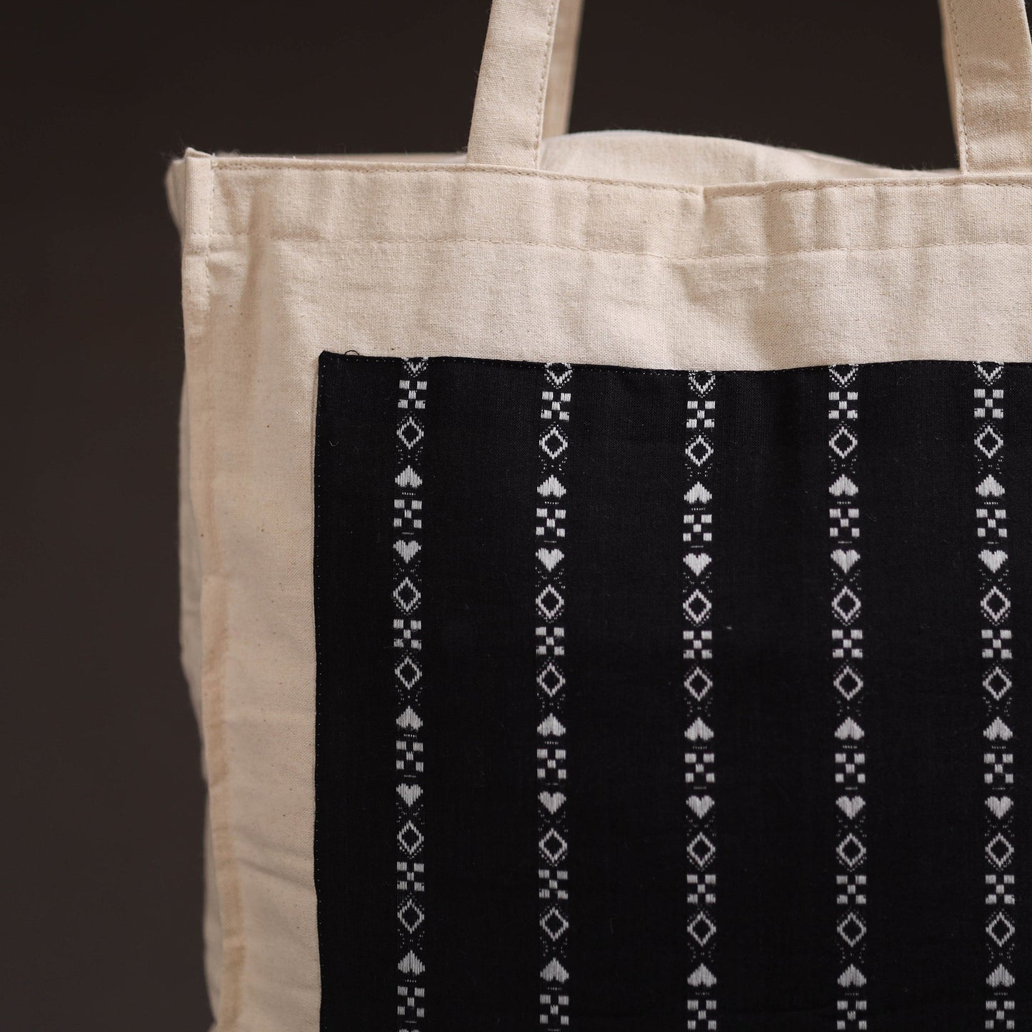 Black - handcrafted jacquard patch canvas cotton shoulder