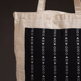 Black - handcrafted jacquard patch canvas cotton shoulder