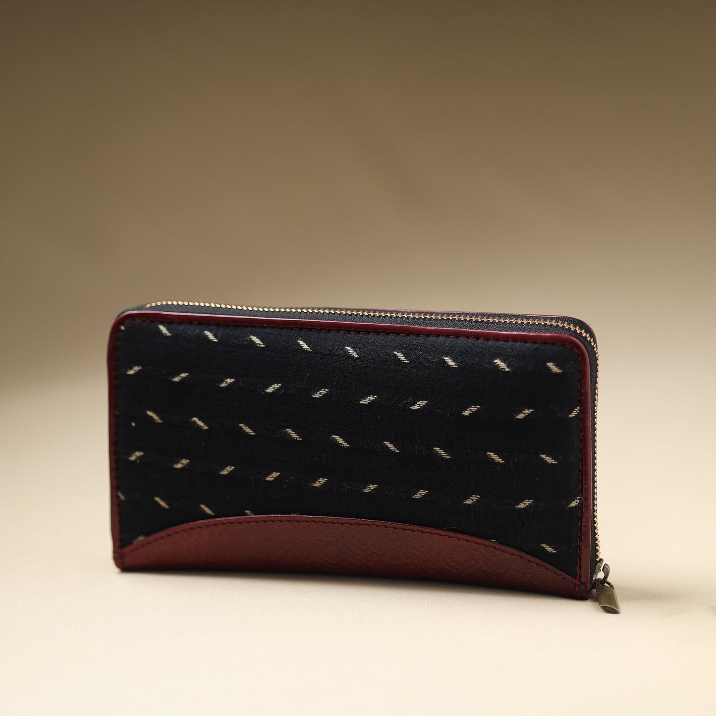 Black Handcrafted Jacquard Weave Leather Wallet