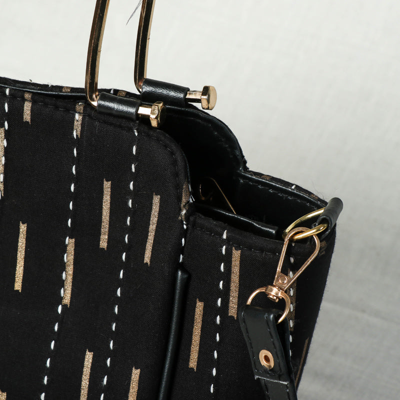 Black Handcrafted Kantha Hand Embroidered Cotton Hand Bag