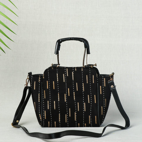 Black Handcrafted Kantha Hand Embroidered Cotton Hand Bag