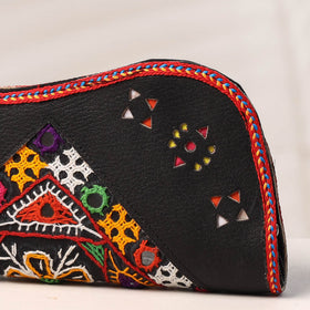 Black Handcrafted Kutch Embroidery Leather Clutch / Wallet