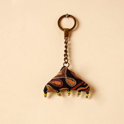 Black Handcrafted Kutch Hand Embroidery Keychain 