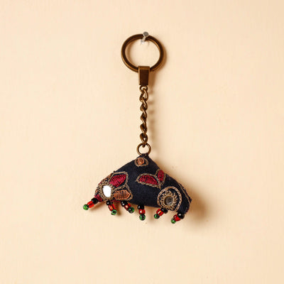 Black Handcrafted Kutch Hand Embroidery Keychain 